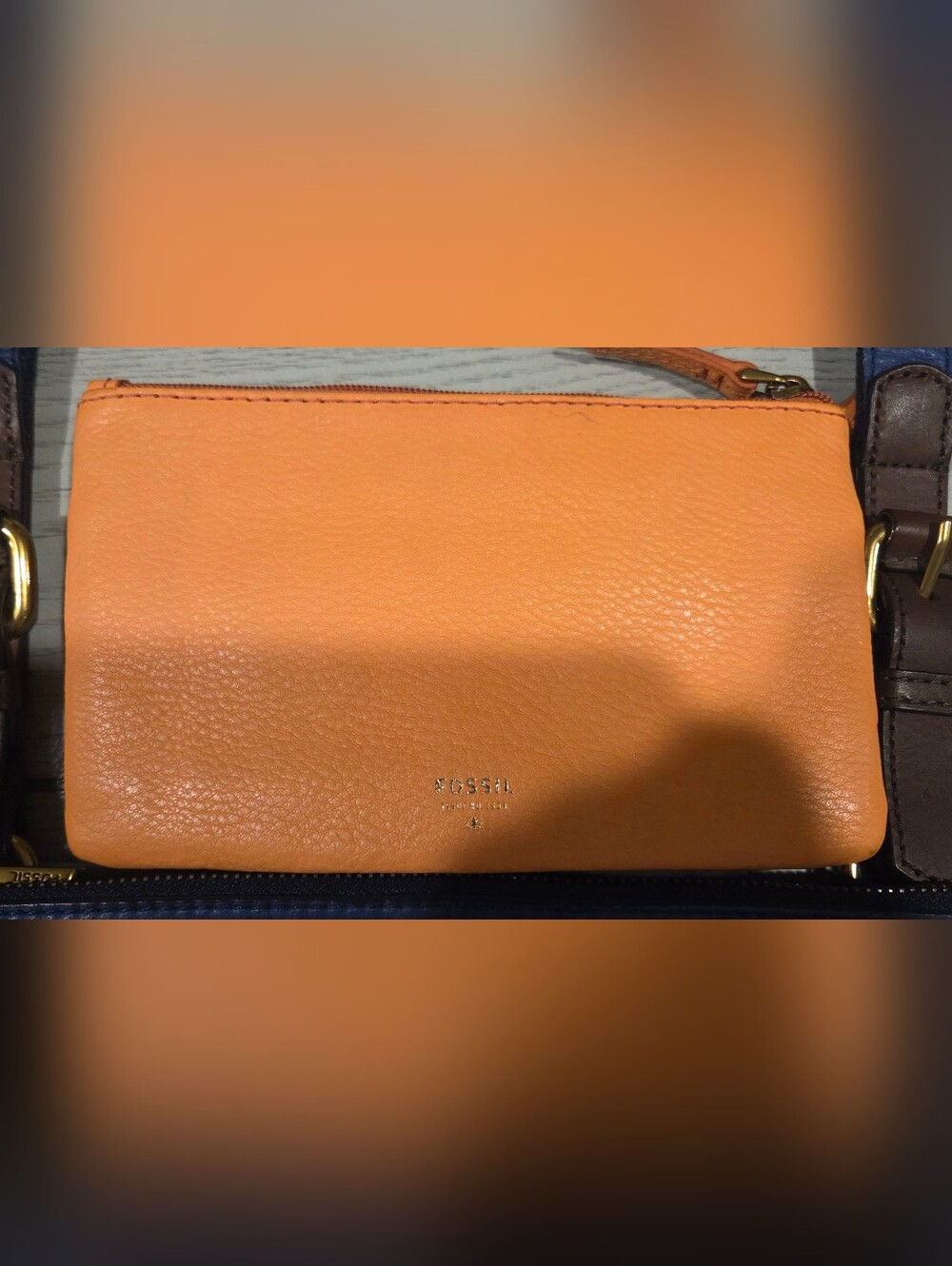 Fossil Blue Leather Crossbody Bag with Orange Fossil Wallet - Picture 5 of 8